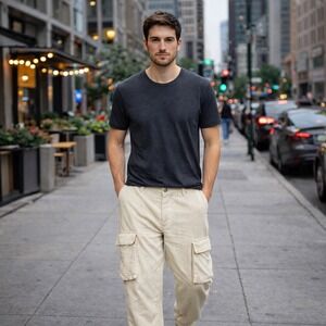 NOHOW Corduroy Cargo Pants Jogger Style Cream Made in Italy Men's Size 48 US M